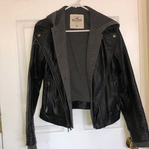 Leather hooded jacket